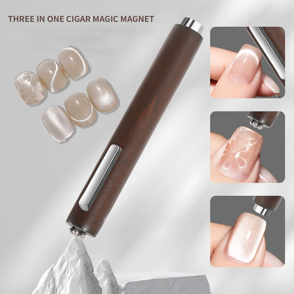 Cat Eye Nail Magnet Set 3Pcs 6-in-1 Magnetic Nail Art Tool – Pentagram Heart Round Cigar Magnets for Cat Eye Gel Polish Linear Star Heart Effects, DIY Home Salon Studio, Pink Design