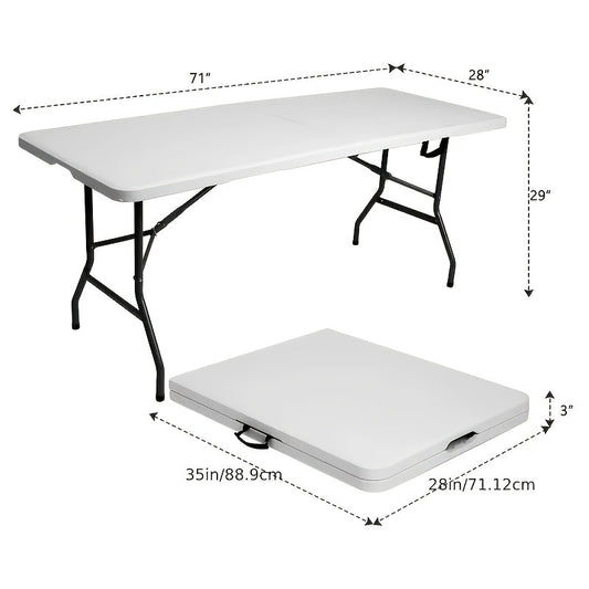 Folding Picnic Table with Carrying Handle and Lock, White, 4FT or 6FT