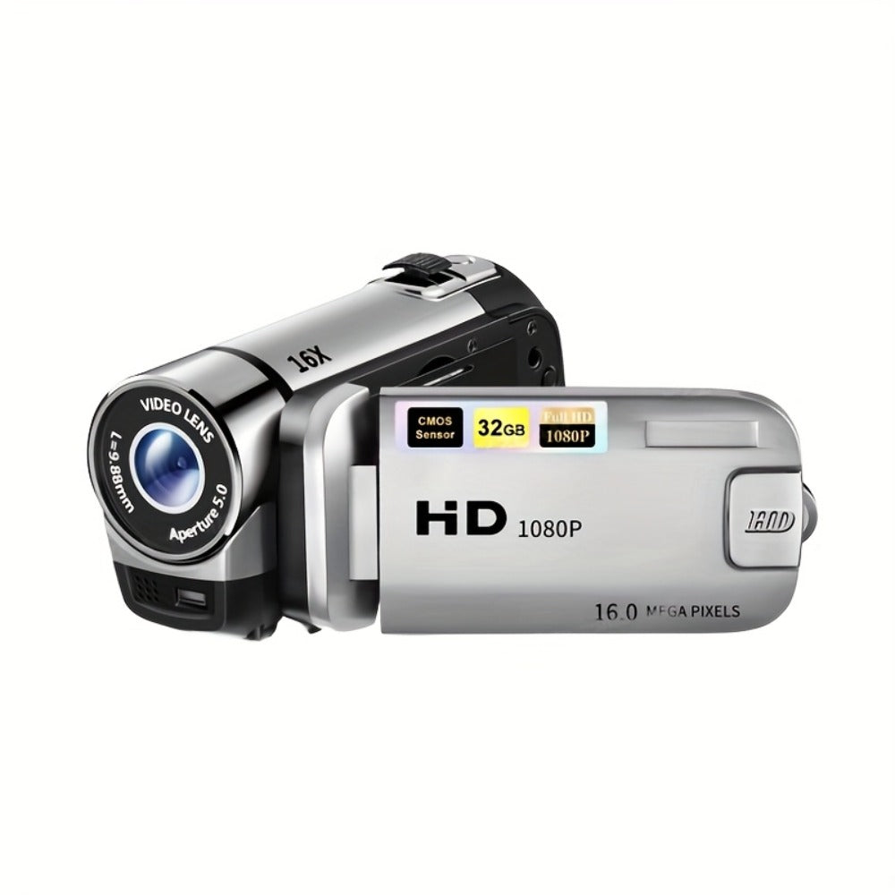Portable 1080P Digital Camcorder with Rotating Screen & 32G Memory Card | Rechargeable Battery, Selfie Support, Compact Travel Video Camera for Vlogging, Family Gatherings & Everyday Recording