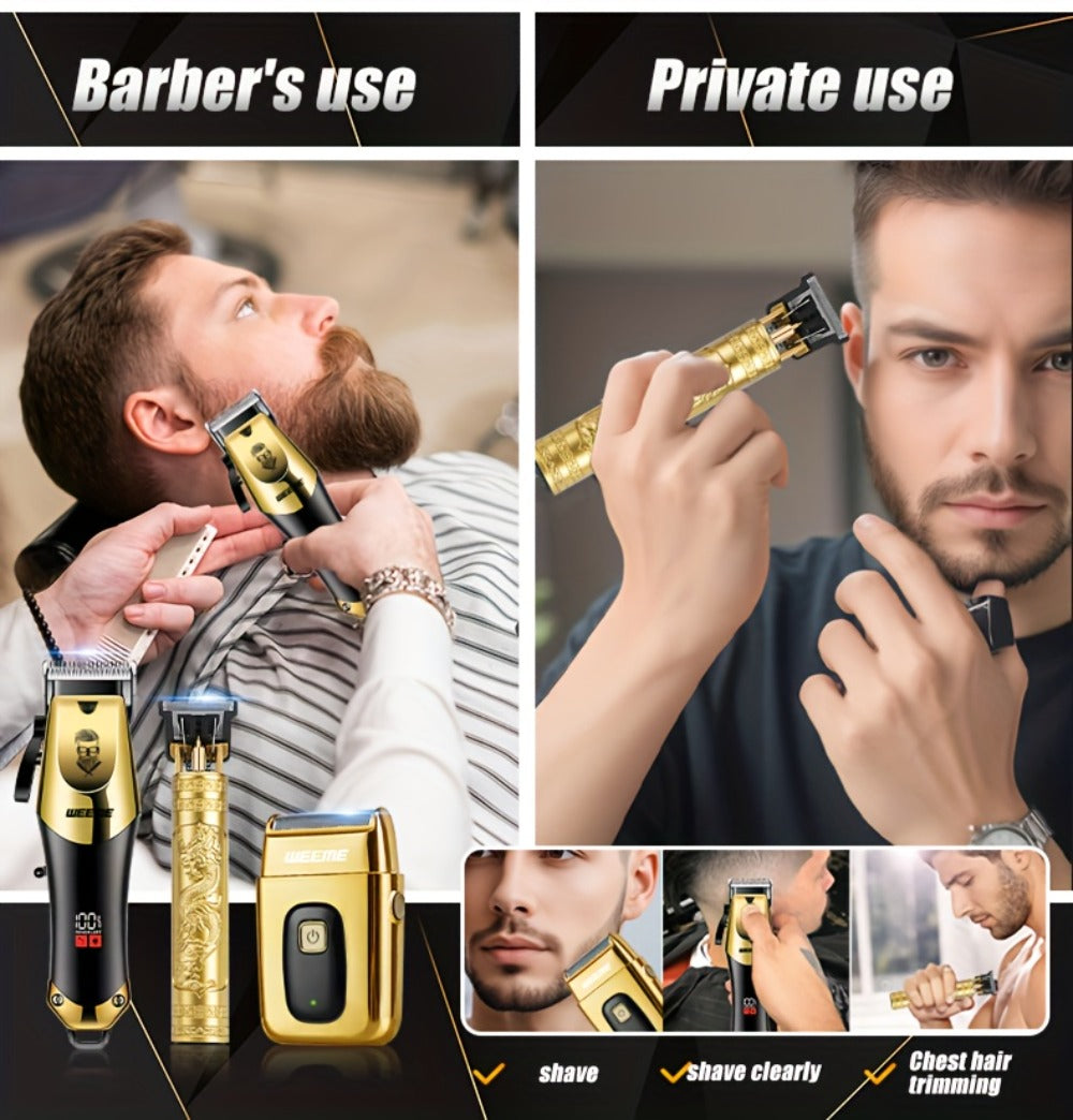 3-in-1 Hair Clipper Grooming Kit for Men — WEEME USB Rechargeable Cordless Beard Trimmer & Body Shaver Set, Home Barber Hair Cutting Kit, Gift for Boyfriend Father Husband