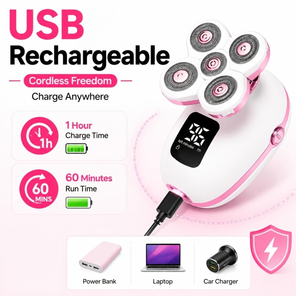 Waterproof Electric Shaver for Women & Men – IPX6 Rotary Head, Wet & Dry Body Hair Removal, Floating Head, Type-C Charging, LED Display, Underarm Leg Arm Face Shaver, Holiday Gift