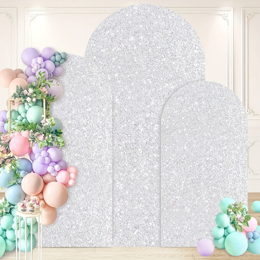 Sequin Wedding Arch Cover Set 3pcs – 6ft 6.6ft 7.2ft Metallic Spandex Payette Glitter Arch Backdrop Cover for Wedding Ceremony, Birthday Party, Bridal Shower & Event Decoration | Fits Most Arch Stands