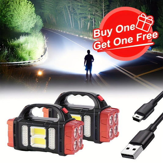 Solar Rechargeable Flashlight 2-Pack, High Lumen LED Handheld Spotlight Searchlight USB-C Charging, Outdoor Torch for Camping Hunting Emergency Work Light, Buy 1 Get 2