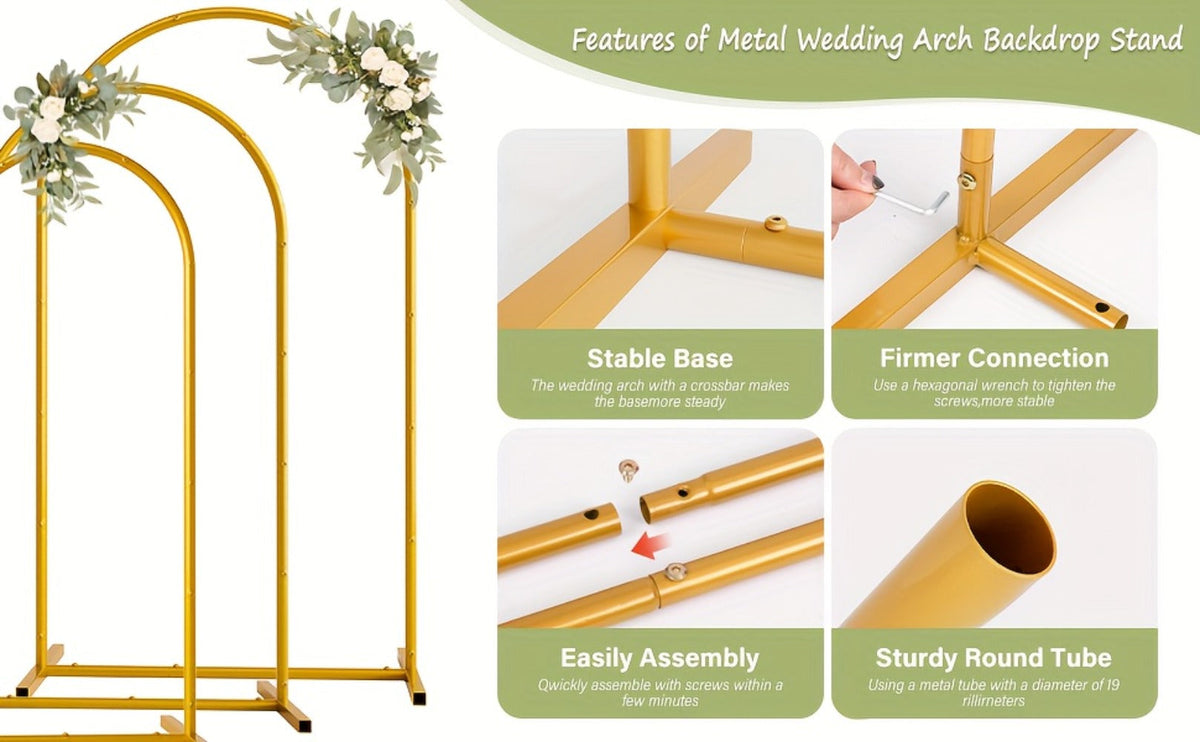 3-Pack Golden Metal Photo Backdrop Arch Set (7.2/6.6/6ft) | Wedding Ceremony Party Frame for Birthday, Graduation, Photography Background Decor, Halloween, Thanksgiving & Christmas Gift