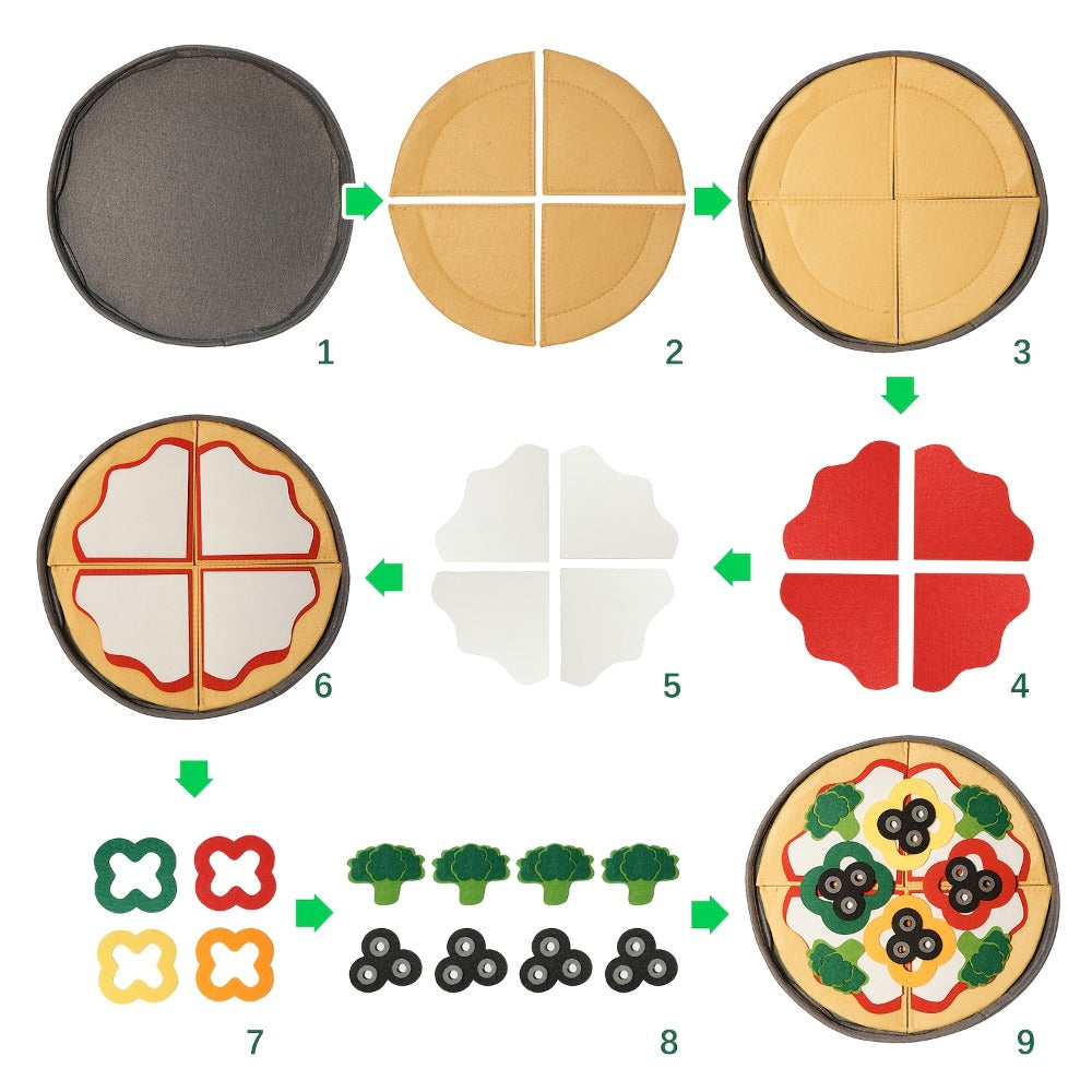 Pretend Play Pizza Food Set with Toppings for Make-Believe Cooking