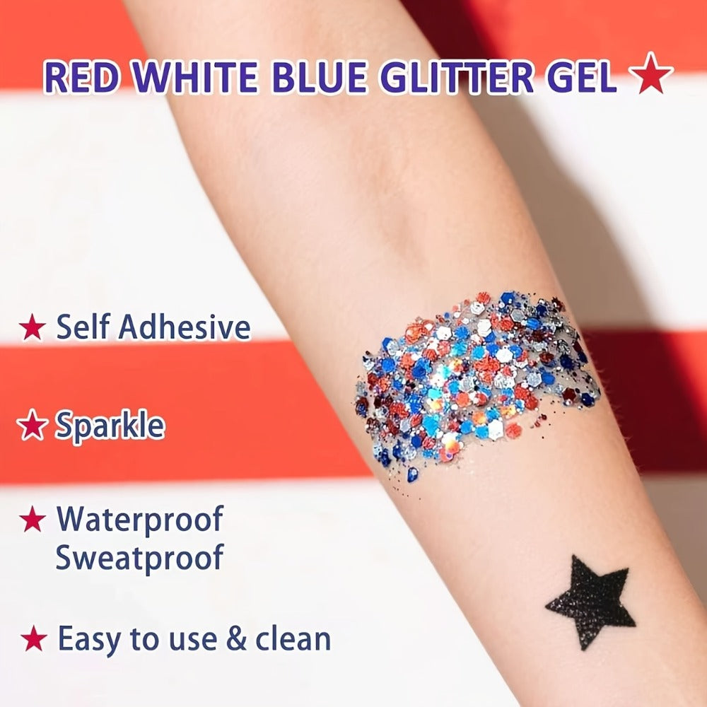 Glitter Makeup Stick Red & Blue Multi-Use Glitter Gel for Face Hair & Body – Patriotic American Flag Theme for July 4th Independence Day Sports Events & Stage