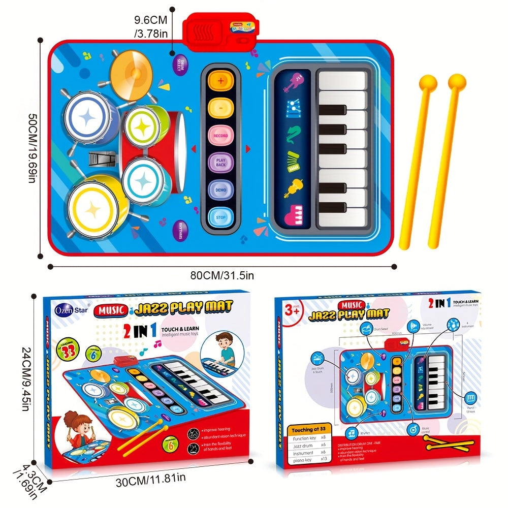 Kids Electronic Drum Music Mat, Multifunctional Musical Toy for Skill Development & Family Bonding, Dance Drum Pad for Boys & Girls, Birthday Christmas Holiday Gift for Children Ages 3+