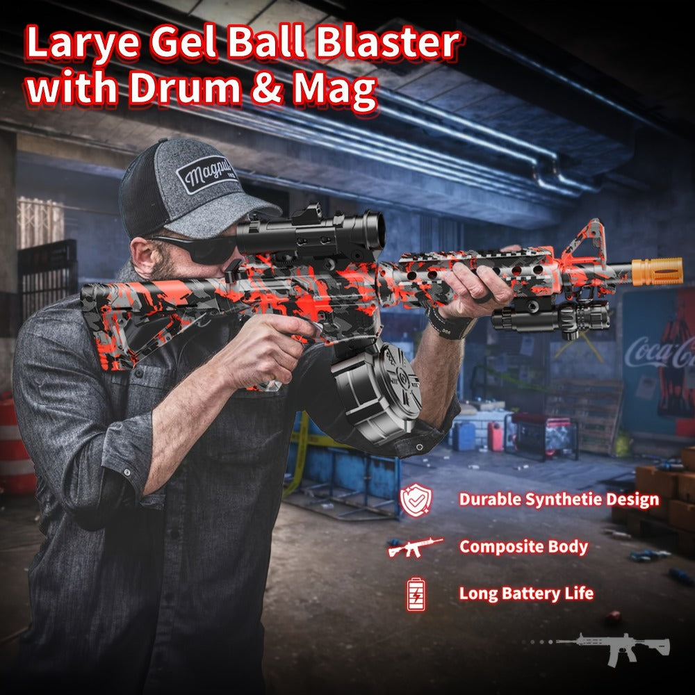 Large Drum Magazine Automatic Dual Mode Foam Blaster – Full Auto & Semi-Auto Outdoor Team Battle Toy Gun for Kids Boys Ages 8+, Christmas Birthday Gift Red