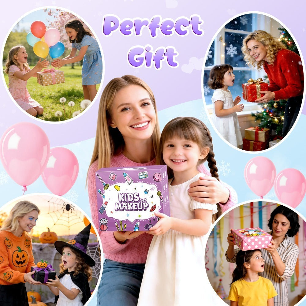Kids Makeup Set for Girls – 2-in-1 Princess Makeup & Nail Art Kit with Mini Dryer & Accessories