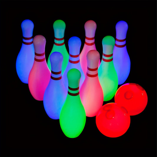 Light-Up Kids Bowling Set with 10 Pins & 2 Balls - Glowing Indoor Outdoor Bowling Game for Boys & Girls, 7.87-Inch Tall Pins, Fun Toddler Toy Set, Perfect Birthday Gift for Kids