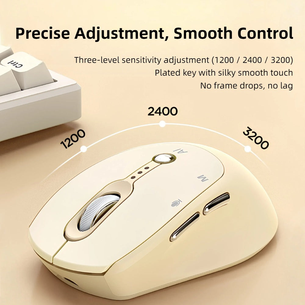 AI Voice Input Wireless Mouse with Real-Time Translation & Auto Writing – PPT Assistant, Dual Mode Bluetooth + 2.4G Rechargeable Smart Mouse with Battery Indicator for Laptop, Tablet, PC & Mac | Smart Office & Study Tool