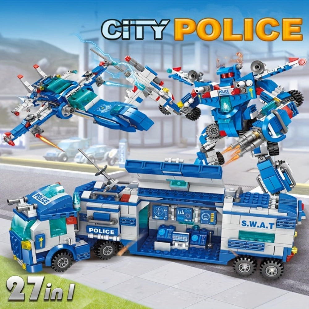 City Police Building Block Set, 700 Pieces with Patrol Vehicles
