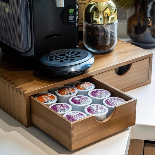 Coffee Machine Stand with Storage Drawer, Wooden Countertop Coffee Organizer