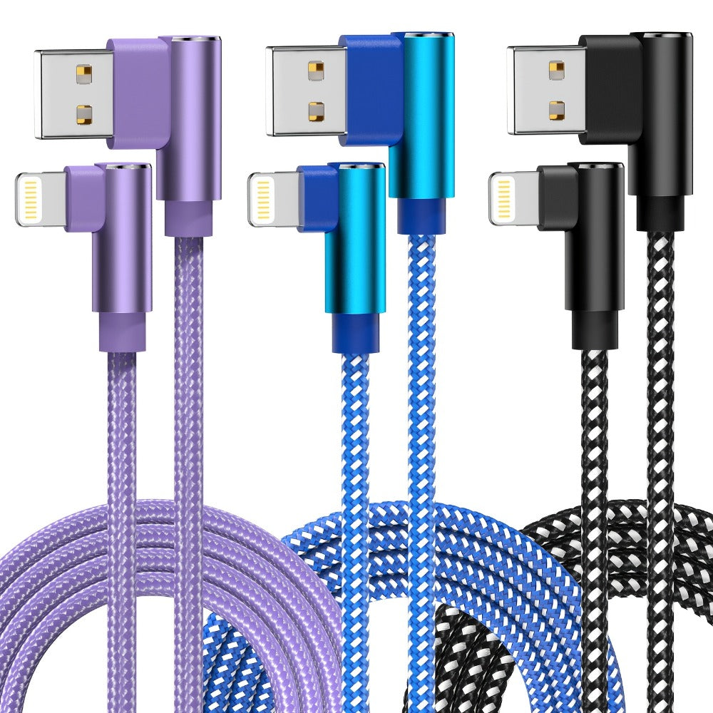 10ft Nylon Braided Lightning Cable 3-Pack MFi Certified – USB-A to Lightning iPhone Charger Cord for iPhone 14 13 12 11 Pro Max XS XR X 8 7 SE | iPad iPod | 2.4A Fast Charge 480Mbps Data Sync