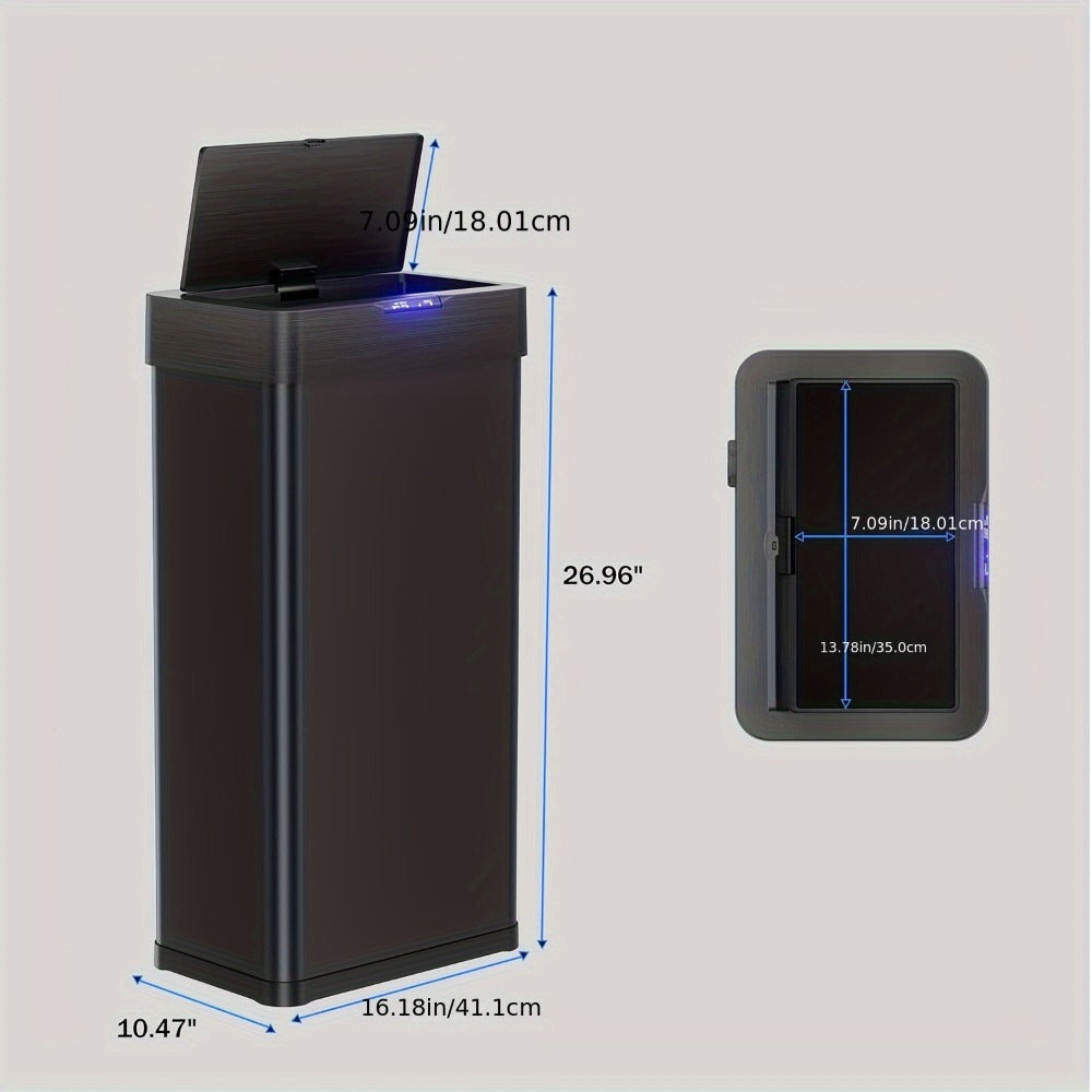 Touchless Trash Can with Motion Sensor 18.5 Gallon 60L – Soft-Close Lid | Brushed Stainless Steel | Bag Holder | Low Battery Alert | Hands-Free Smart Garbage Bin for Kitchen Office Bedroom RV