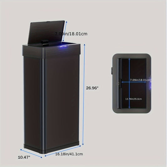 Touchless Trash Can with Motion Sensor 18.5 Gallon 60L – Soft-Close Lid | Brushed Stainless Steel | Bag Holder | Low Battery Alert | Hands-Free Smart Garbage Bin for Kitchen Office Bedroom RV