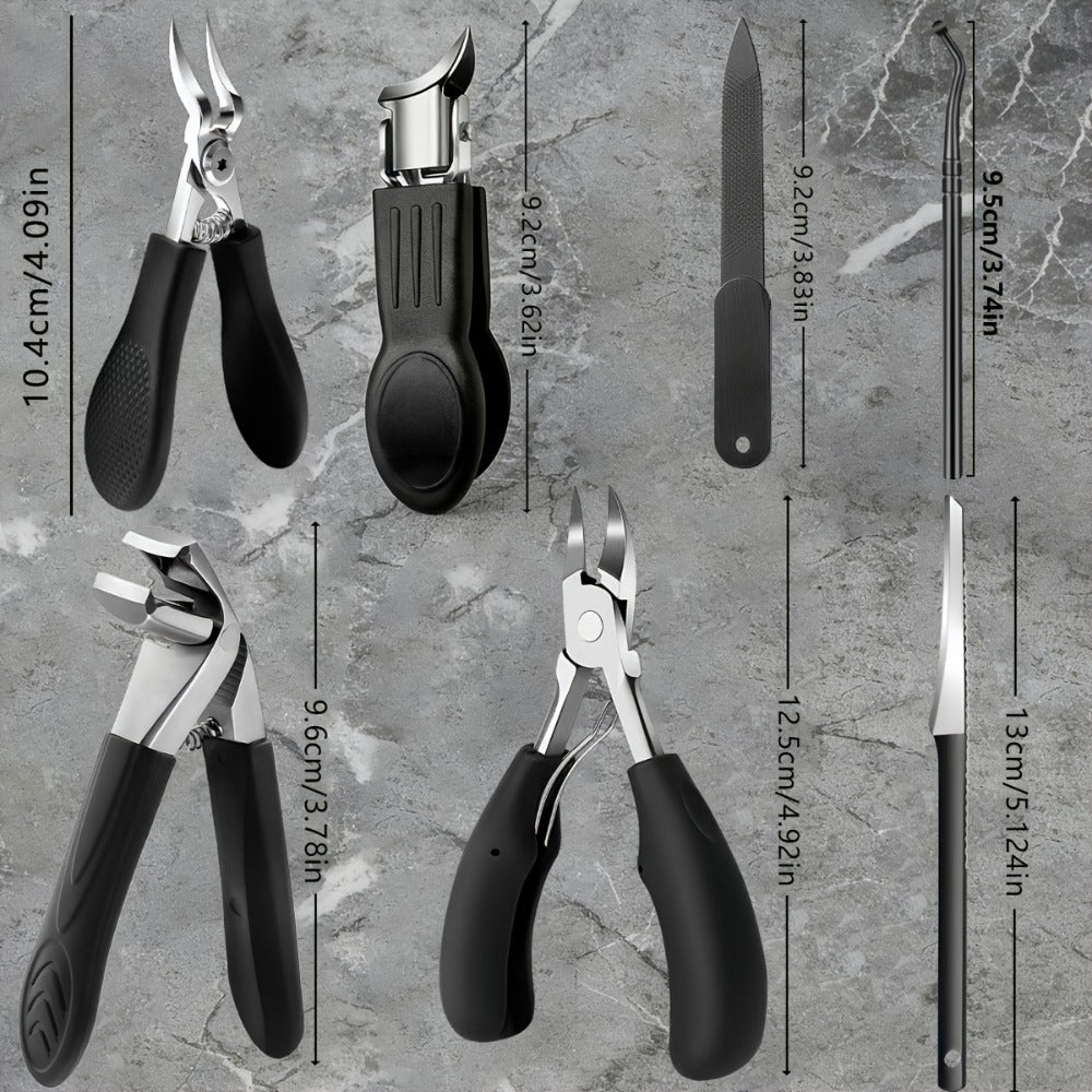 Ingrown Toenail Clipper Kit 7 Piece Professional Pedicure Set with Curved Blade Angled Head Nail File Cuticle Nipper Dead Skin Remover for Thick Toenails Men Women Elderly