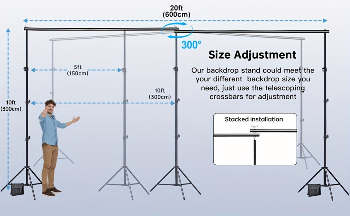 10x20ft Backdrop Stand Kit – BEIYANG Adjustable Iron Background Support System with Carrying Bag & Clamps for Photography Studio, Video, Birthday Parties & Trade Show Display