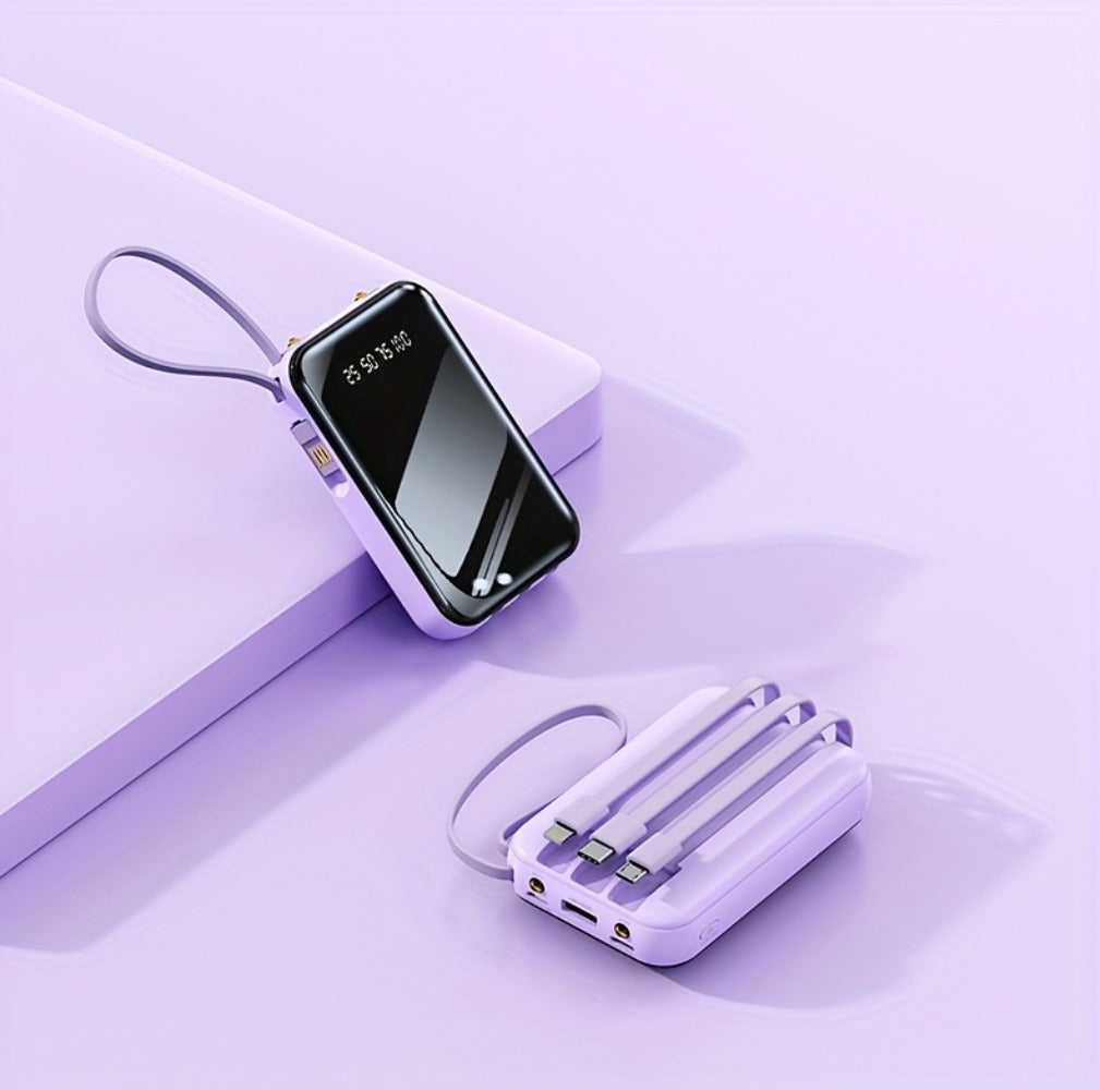 Built-in Cables Flashlight 50000mAh Power Bank Portable Charger, Fast Charging LED Display Emergency Battery Pack for iPhone Android Outdoor Travel Camping Hiking – Black Purple Available