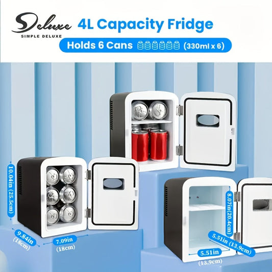 Mini Fridge with Stickers, 4L Cooler and Warmer for 6 Cans with AC/DC Power