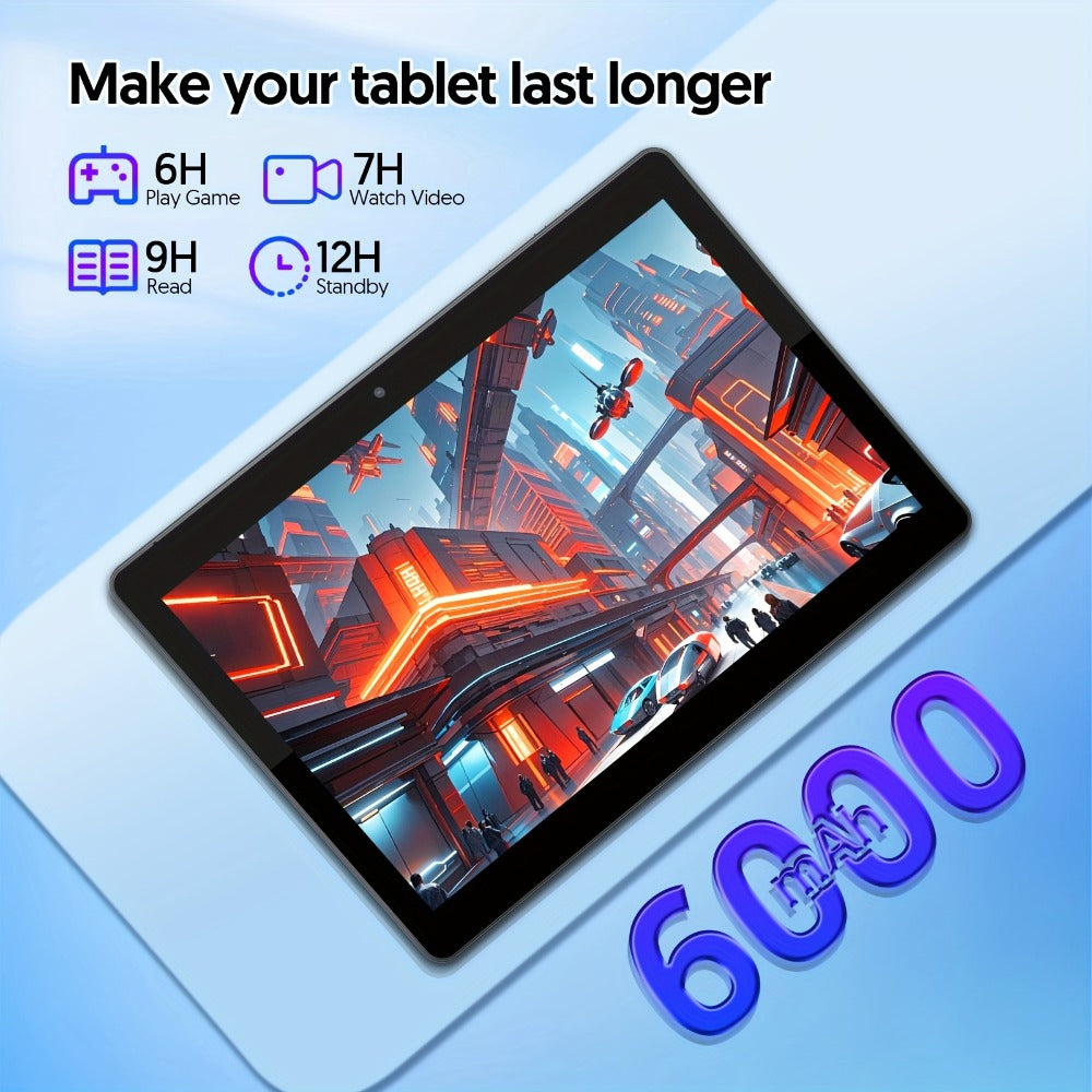 10 Inch 2-in-1 Android Tablet with Keyboard, 64GB ROM 6000mAh Battery, Quad-Core WiFi Tablet with Optional Keyboard Case Mouse & Stylus, 2MP+8MP Dual Camera, 1TB Expandable Storage
