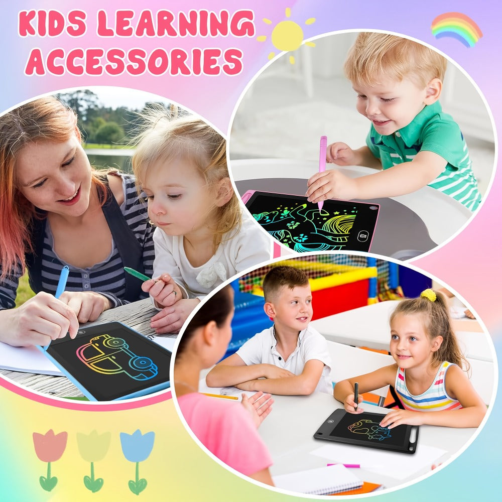 LCD Drawing Tablet with Stylus 2 Pack – 8.5 Inch Reusable Doodle Pad for Kids, Blue & Pink, Battery-Powered Educational Toy, Birthday & Holiday Gift for Boys & Girls