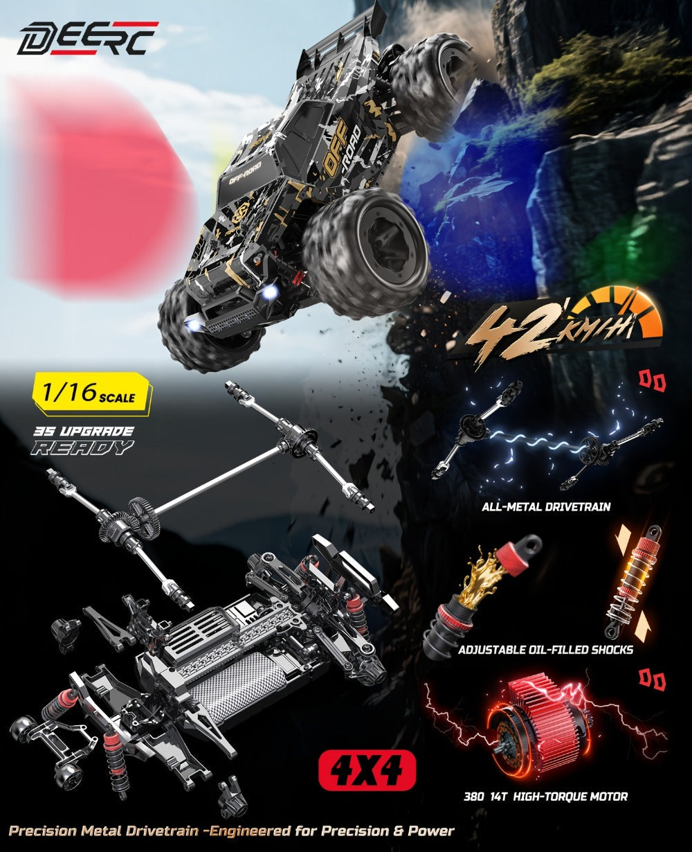 DEERC 1:16 4WD RC Truck, 42 km/h with Dual Batteries