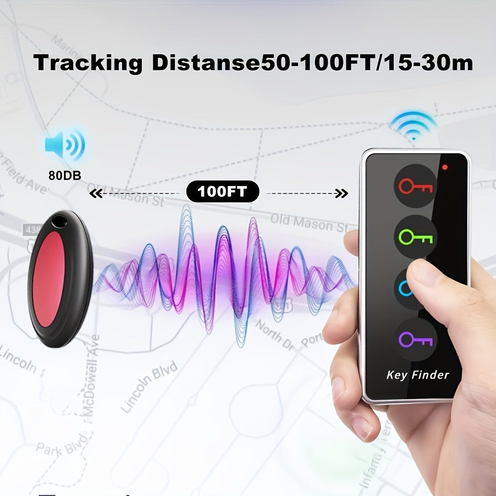 4-Receiver Wireless Key Finder 100ft Range with LED Flashlight – RF Item Locator for Keys Phones Wallets TV Remotes, No App No Bluetooth, Senior-Friendly, 1 Transmitter Included
