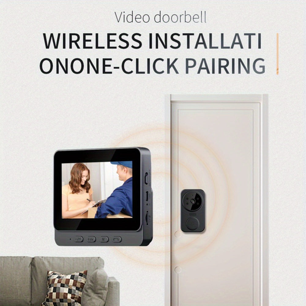 No WiFi Video Doorbell with 4.3" Indoor Monitor 1080P FHD – 120° Wide Angle, 850nm Night Vision, Two-Way Video Intercom, 2-Month Battery, SD Card Storage up to 256GB, One-Key Setup, Black