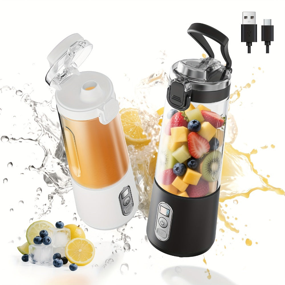 Portable Smoothie Blender USB-C Fast Charge 6-Blade Stainless Steel – Digital Timer Battery Display High-Speed Ice Crush No-Spill Lid | Protein Shake Gym Travel Blender in Black Pink White