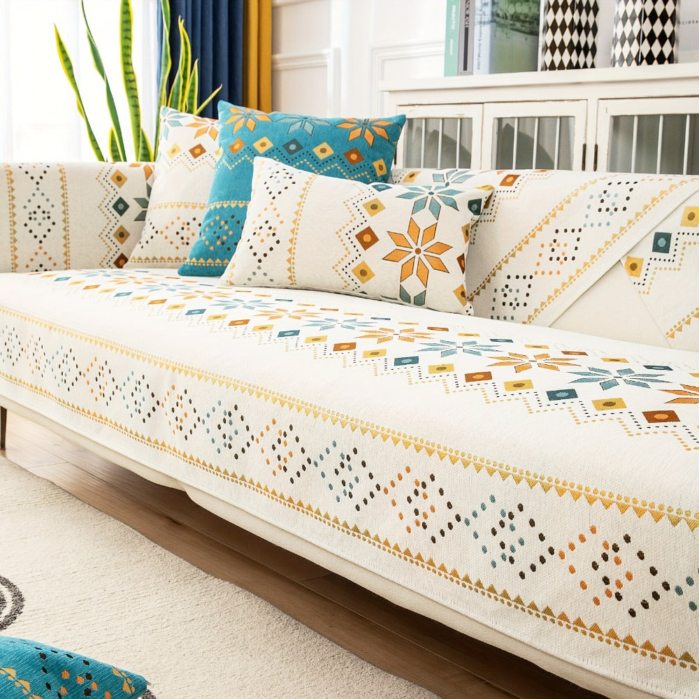 Boho Chenille Sofa Cover Non-Slip Jacquard Woven Couch Slipcover Pet Friendly Machine Washable 2 3 4 Seat Backrest Grey White Orange Bohemian Style
