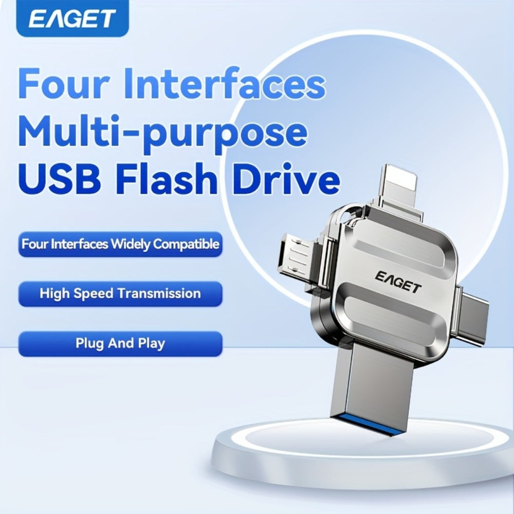 iPhone Flash Drive 4-in-1 USB Stick EAGET I50 Lightning USB-C Micro USB USB 3.0 Photo Stick for iPhone iPad Android PC Mac – 32GB 64GB 128GB 256GB Storage Expansion Memory Stick