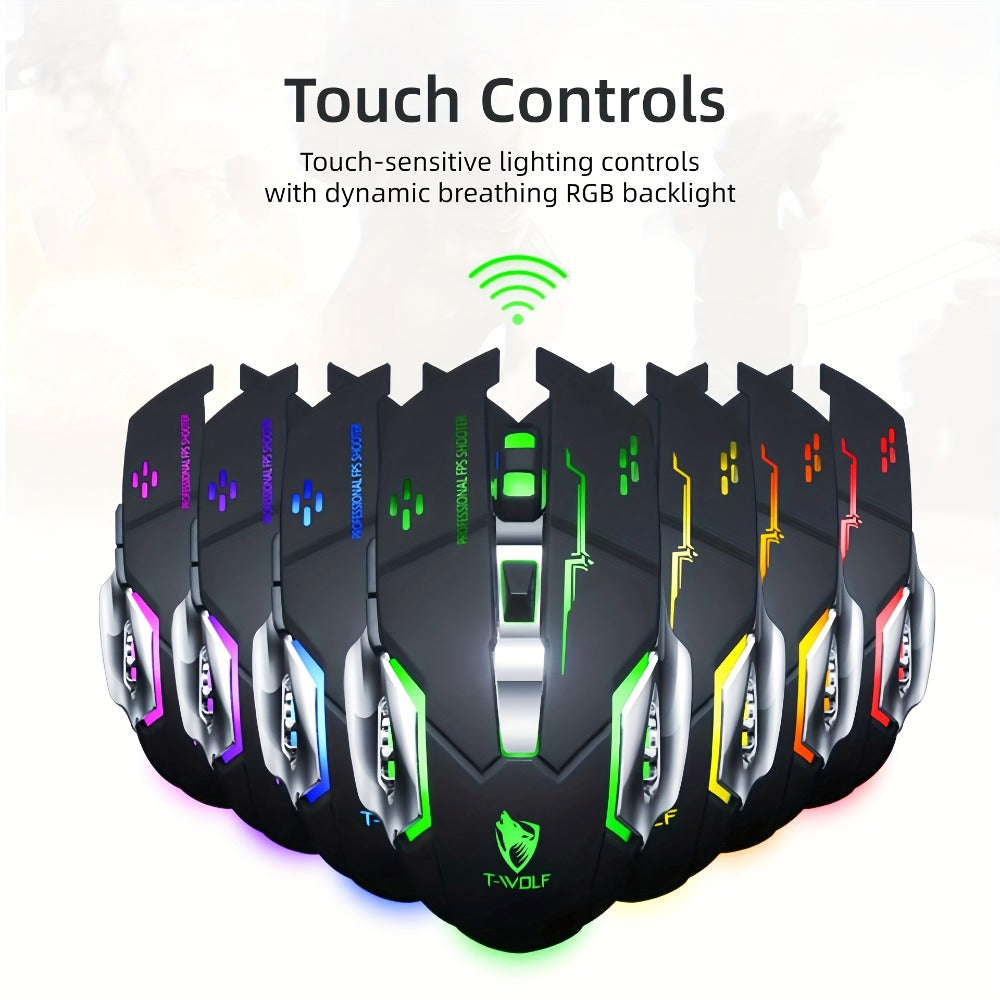 Bluetooth 5.0 2.4G Dual Mode Wireless RGB Gaming Mouse Silent 6 Button Ergonomic USB-C Rechargeable Breathing Light for PC Laptop Mac Tablet Office Gaming Tech Black Star Black White Gray