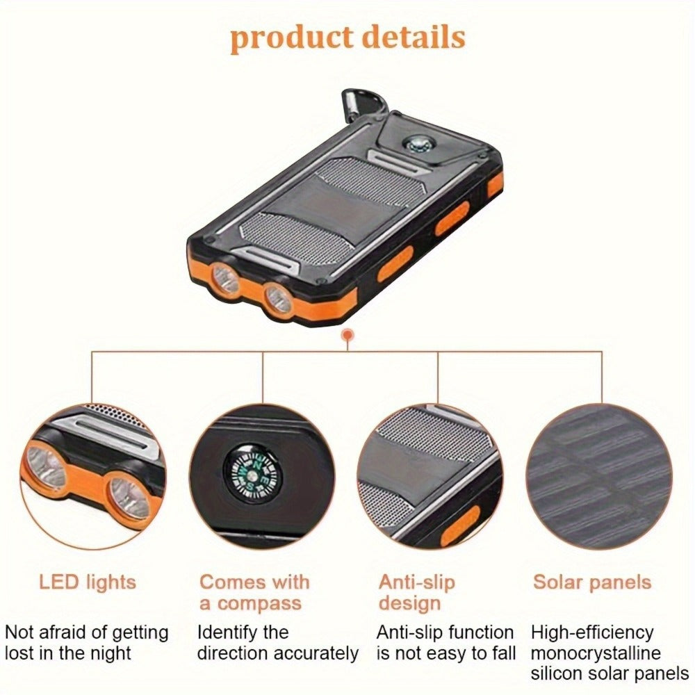 Solar Power Bank 20000mAh 40000mAh Portable Charger with Dual USB LED Flashlight & Compass - Waterproof External Battery Pack for Camping Hiking Outdoor Emergency, Compatible with iPhone Android Samsung