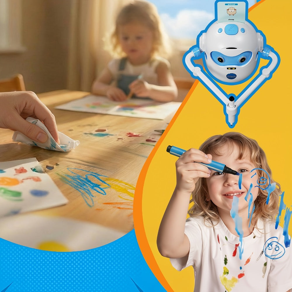 Drawing Robot for Kids Ages 3-8 — Rechargeable 4-in-1 Interactive Learning Machine with 100 Drawing Cards & Color Pens, STEM Art Toy Gift for Boys Girls, Birthday Christmas White Pink