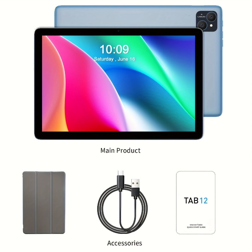 VASOUN 10.1 Inch Android 14 Tablet with Case | 12GB RAM 128GB ROM, 8000mAh Battery, Octa-Core T606, SIM Card Slots, Dual Camera, IPS HD Display, Wi-Fi, Phone Tablet PC for Home Travel Work
