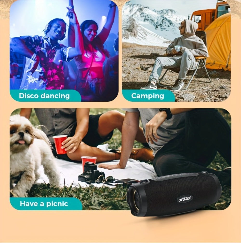 100W Portable Bluetooth Boombox Speaker IPX7 Waterproof with Deep Bass Subwoofer, 12H Playtime, EQ, USB Playback & LED Lights for Outdoor Party, Camping, Beach — Great Gift for Men & Women