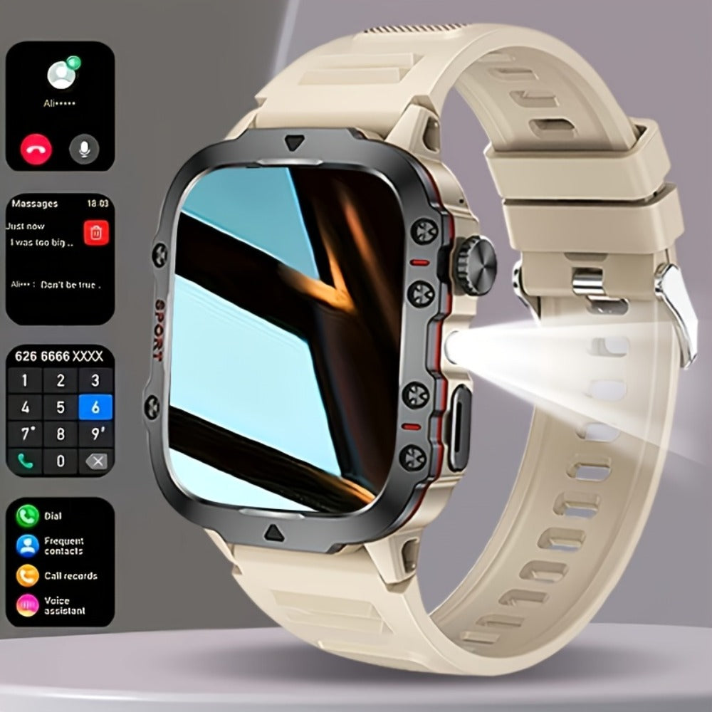Men's Outdoor Smartwatch 4.6" HD Touch Screen with Wireless Calling & LED Display, USB Charging, Multiple Sport Modes, Heart Rate Activity Tracker, Compatible with iPhone & Android – Black Gold Gift Watch for Men
