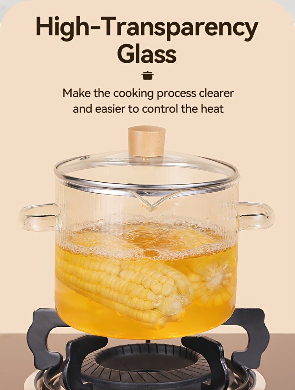Glass Saucepan Set 2-Pack Stovetop Safe Borosilicate Ribbed Pots with Lids – 78oz & 54oz Heat Resistant Cookware for Soup, Ramen, Milk | Transparent Glass Pot Kitchen Cooking Set with Baking Mat