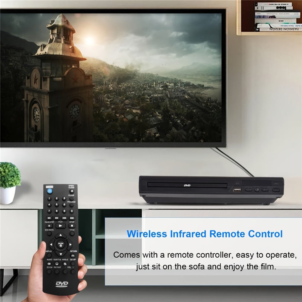 DVD Player for Seniors Region Free 1080P with USB Port & AV Cable – Simple Remote Control, Easy Setup, Plays DVD SVCD VCD CD-R MP3, Home Theater & Gift for Elderly, US Plug, Black