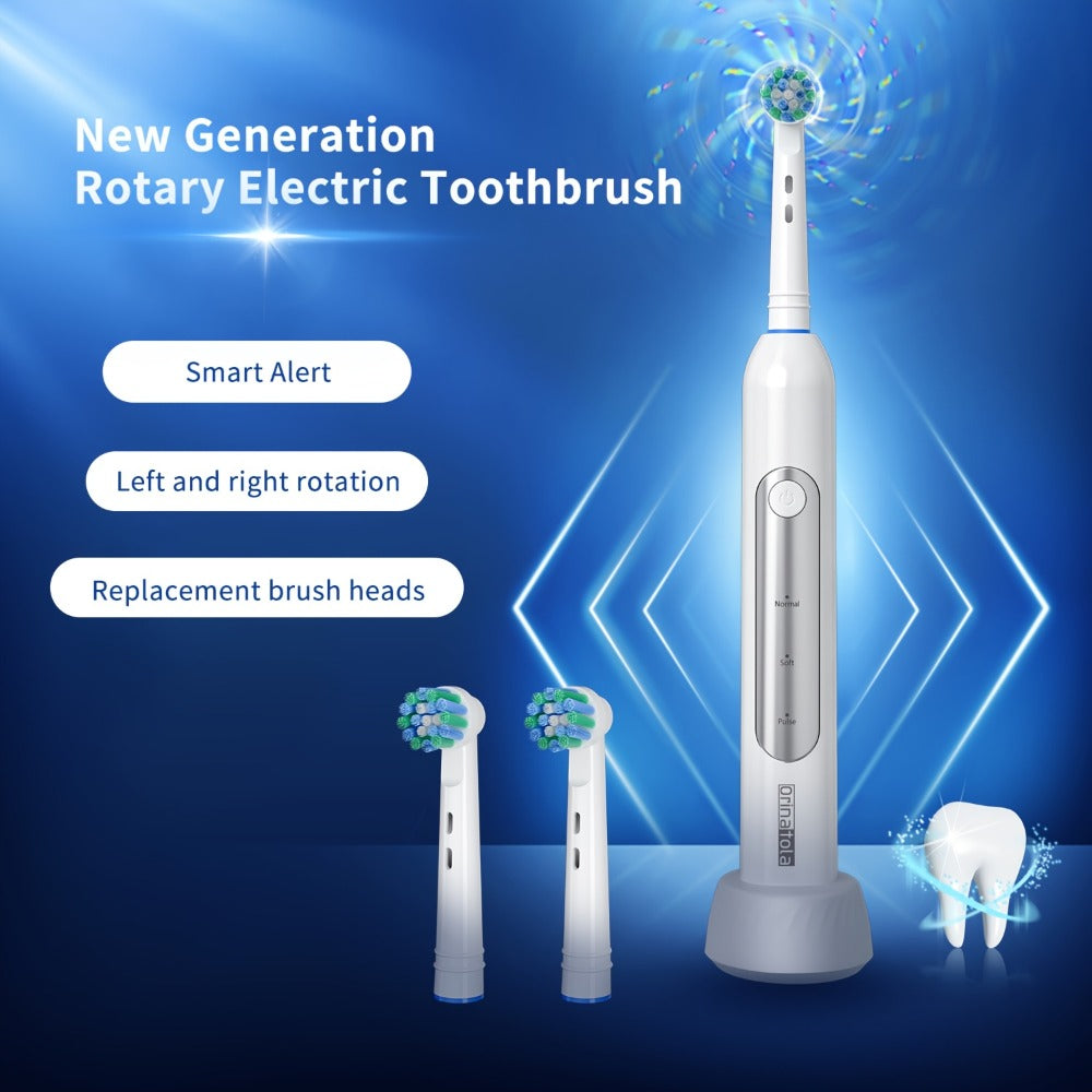 Electric Toothbrush with 3 Rotating Cleaning Modes - Induction Charging, 4 Replacement Brush Heads, Travel Case Included, Couples Toothbrush Set, Deep Plaque Removal, Holiday Gift, Black Purple Blue