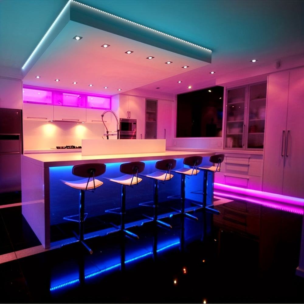 RGB LED Strip Lights 50ft/100ft – Color Changing Tape Light with 44-Key Remote, 20 Colors & 8 Modes, Easy Install, for Bedroom, Living Room, Kitchen, Bar, Wedding & Party Decoration