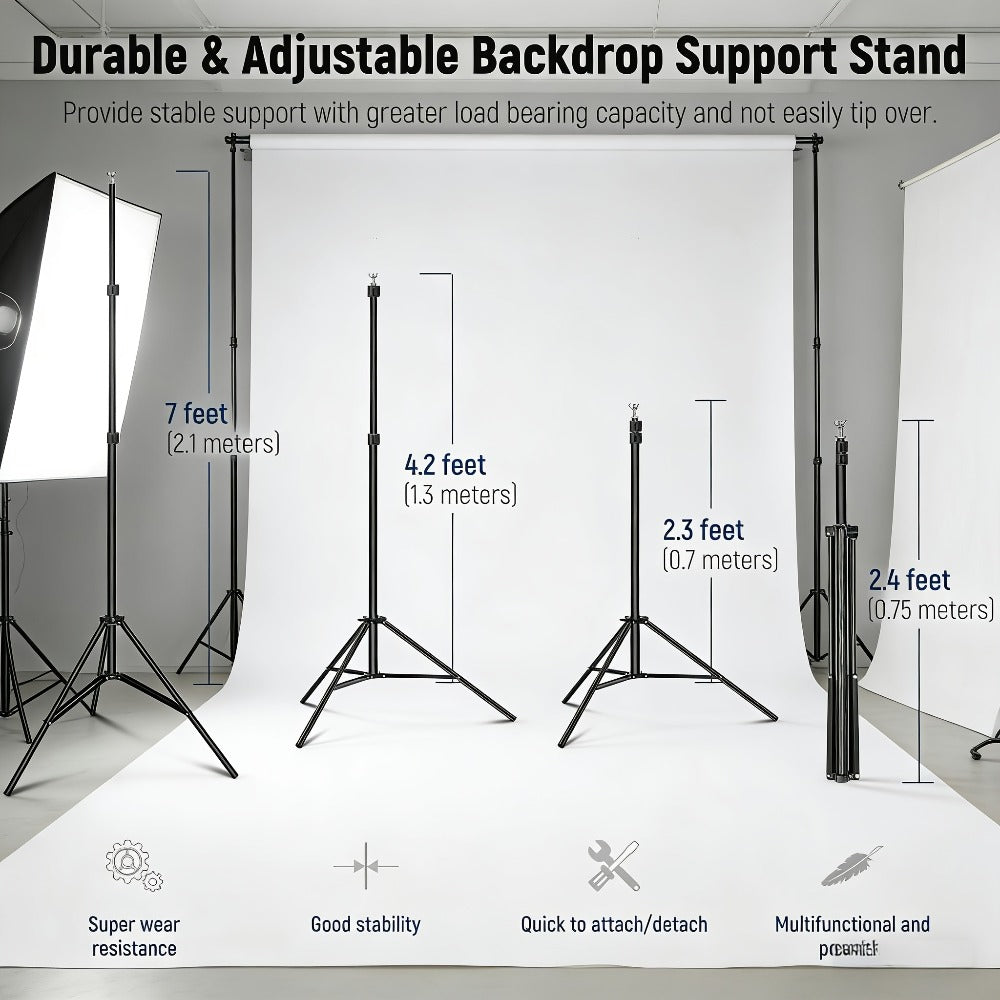 Backdrop Stand 10x7Ft Adjustable Photo Studio Background Support Kit with 4 Crossbars 4 Clamps Carry Bag for Parties Events Weddings Decoration Photography SH