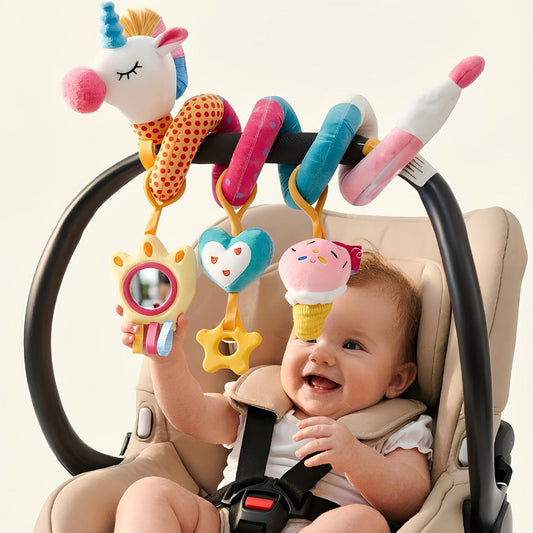 Unicorn Car Seat Activity Toy with Rattle, Mirror and Crinkle Features