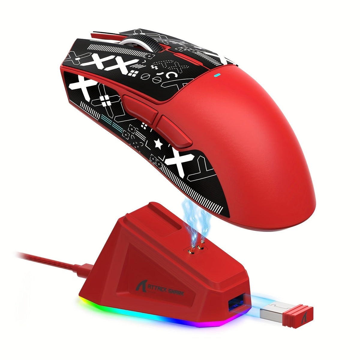 ATTACK SHARK X11 Lightweight Wireless Gaming Mouse with RGB Charging Dock – Tri-Mode 2.4G/USB-C, PAW3311 Sensor, 5 Programmable Buttons for PC & Mac | Black, White & Red