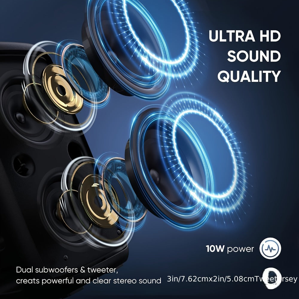 Wireless Bluetooth Speaker with Color LED Lights, MOKiN KTS-1265 Portable Party Speaker, Bass Boost, FM Radio, TF Card, USB, Type-C, Lightweight for Outdoor Travel Home Parties