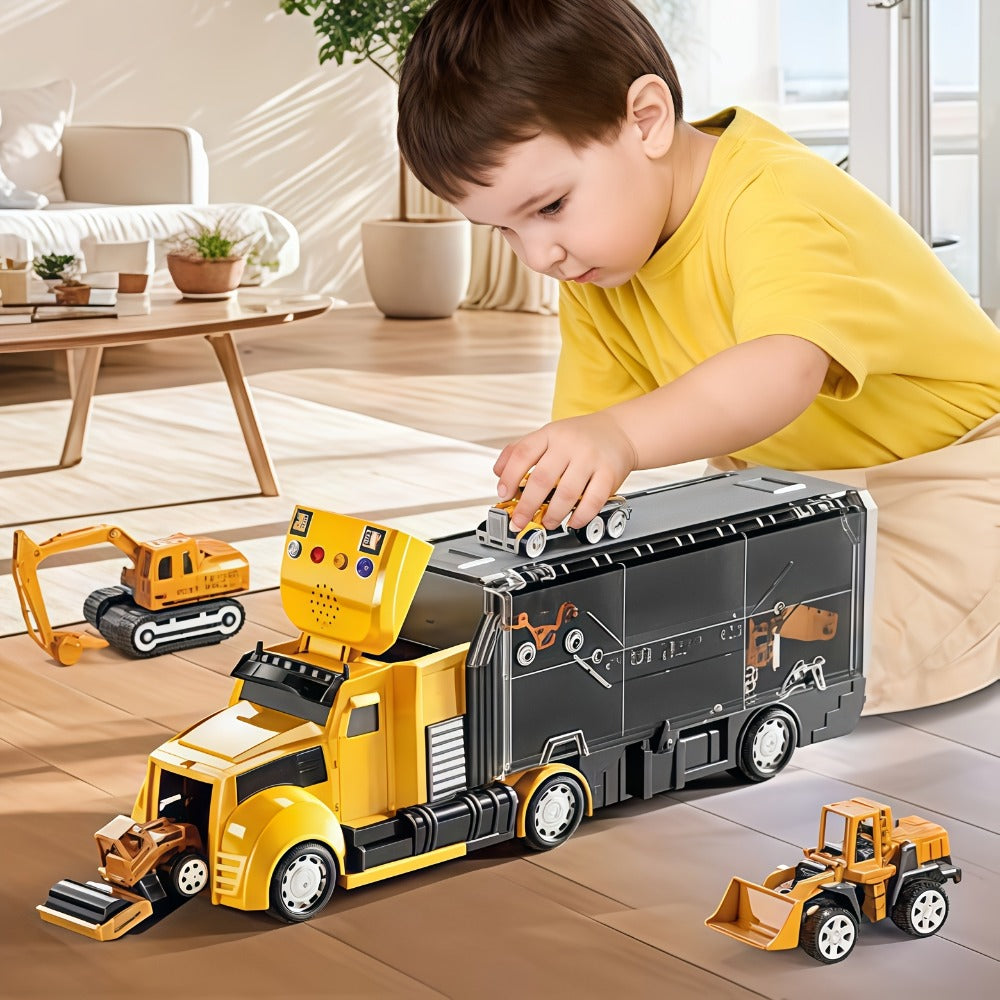 7-in-1 Diecast Construction Truck Toy Set with Excavator and Bulldozer