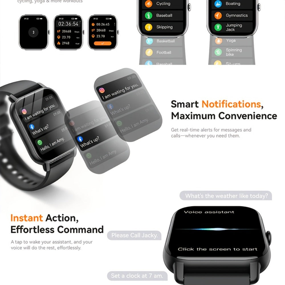 Smart Watch with Remote Photo Control & HD Voice Calling, Large Screen Unisex Smartwatch, Message Notifications, Multiple Sport Modes, Heart Rate Sleep Tracker, Compatible with iPhone & Android – Black Pink Silver Gold 5 Colors