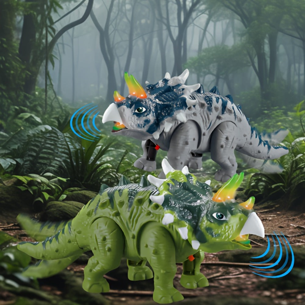 Walking Triceratops Dinosaur Toy with Lights and Roaring Sounds