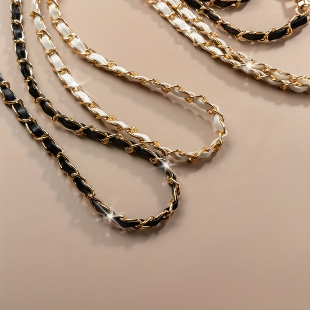 Crossbody Phone Strap Long Chain Pearl Camellia Metal Charm Elegant Lanyard for Women Girls – Clip-On Universal Fit iPhone Samsung Black White 2-5pcs Gift Set